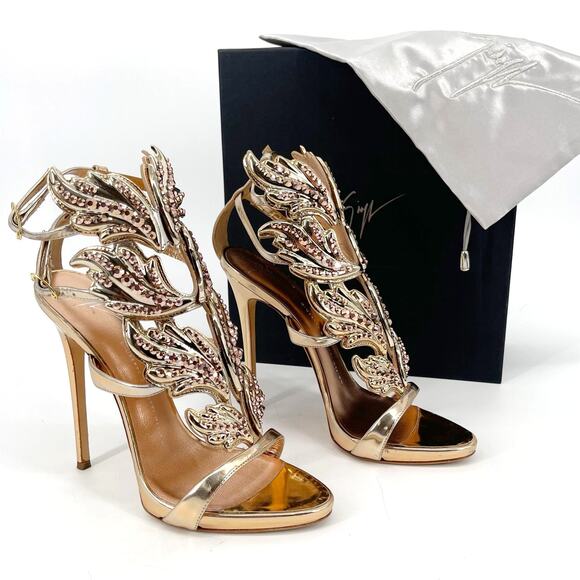 Giuseppe Zanotti Rose Gold Metallic Crystal Cruel Coline Wing Sandal Heel IT 40 - Picture 1 of 13